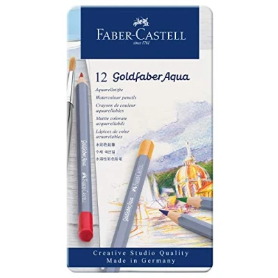 Obrázek FABER CASTELL 114612 akvarelové pastelky zlaté faber, 12dílná sada pastelek, nerozbitné, plně roztíratelné vodou