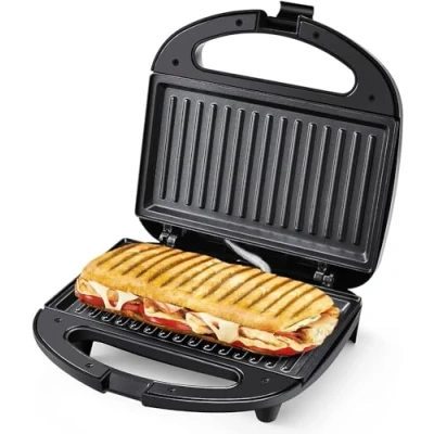 Obrázek YASHE sendvičovač, 750 W sendvičovač desky s nepřilnavým povrchem, kontaktní gril automatický regulátor teploty, kontrolky, bez BPA, ušlechtilá ocel/černý