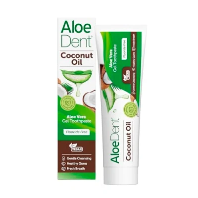 Obrázek Aloe eDent zubní pasta z kokosového oleje bez fluoridů, přírodní účinek, veganský, netestováno na zvířatech, SLS, trojitý zdravé dásně, 100 ml
