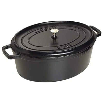 Obrázek Cocottes/oválný pekáč s víkem Staub (4,25 l, vhodný pro indukci, smaltovaný vnitřní povrch hrnce v matné černé), černá, 31 cm
