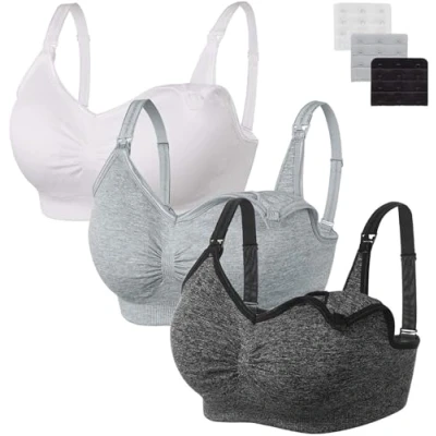 Obrázek HBselect 3 Pcs Schwangerschafts Still BH Nahtloser mit zusätzlichen Verlängerungen Stillen und Schlaf Ohne Bügel für Damen