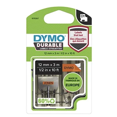 Obrázek DYMO Originální vysoce výkonná páska na etikety D1 černá oranžové 12 mm x 3 m permanentní vinylová pro popisovací přístroj LabelManager