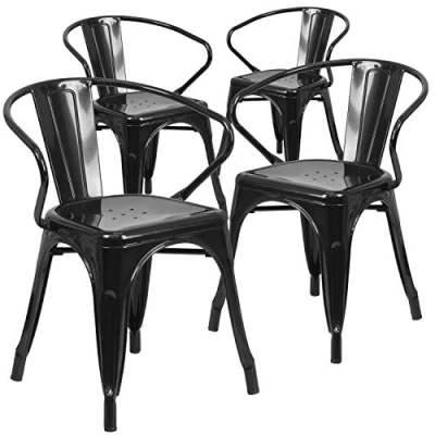 Obrázek Flash Furniture Roy Commercial Grade židle s područkami, kov, černá, 4 kusy