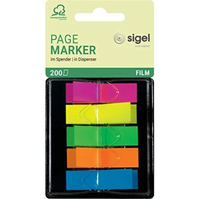 Obrázek SIGEL HN489 zvýrazňovač v dávkovači, 200 mini proužků ve formátu 12 x 45 mm, 5 neonových barev