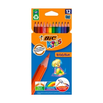 Obrázek Sada barevných tužek BIC Kids ECOlutions Evolution (pro děti od 5 let, barevné tužky bez dřeva, s výbušnou náplní bezpečné psaní, 12 v krabici)