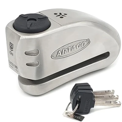Obrázek Artago 32 High End zámek na brzdový kotouč motocykl bez nebo s alarmem 120 dB + Don&#039;t Touch varování, exkluzivní systém trojitého zamykání, 5 mm ochrana proti vrtání, SRA testovaná BUNKER SELECTION,