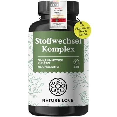 Obrázek NATURE LOVE® Komplex metabolismu 120 kapslí extrakt ze zeleného čaje, zinek, chrom, vitamin B6, kajenský pepř a cholin vysoká dávka, veganský