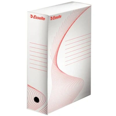 Obrázek Esselte Standard Archiv Schachtel, 100 mm Rückenbreite, Aktenkarton A4, Aufbewahrungsbox für bis zu 800 Blätter, Archivbox mit geometrischem Design, Serie, 25 Stück, Weiß/Rot, 128102