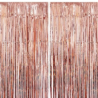 Obrázek Jonami Lametta závěsy z růžového zlata, 2X fólie třásně závěs třpytivé, Metallic Tinsel Vorhange Hintergrund Fringe Třpytivý s třásněmi kovová pro party dekorace narozeniny 2 ks