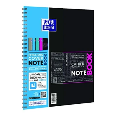 Obrázek Oxford 400019524 studium Organiser Notebook; školní blok A4 + S gumovým páskem, kostkovaná, 80 listů, PP víko, Mikroperf Oration; 4 Násobný děrování; Sortierte 1dílné balení se barvy