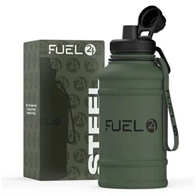 Obrázek Fuel24 Extra silná láhev na pití z ušlechtilé oceli 1,3 l a 2,2 zabezpečená proti protékání &amp; bez BPA vodu ušlechtilá ocel robustní do fitness studia, sportovní džbán