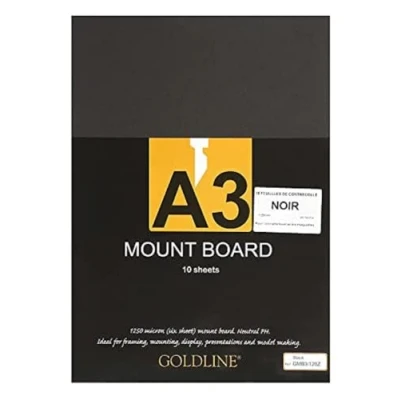 Obrázek Clairefontaine GMB3/120Z balení s 10 archy pasparty Goldline, 1,25 mm DIN A3 29,7 x 42 cm, přední strana hladká a černá, zadní slonovinová, ideální pro zarámování, 1