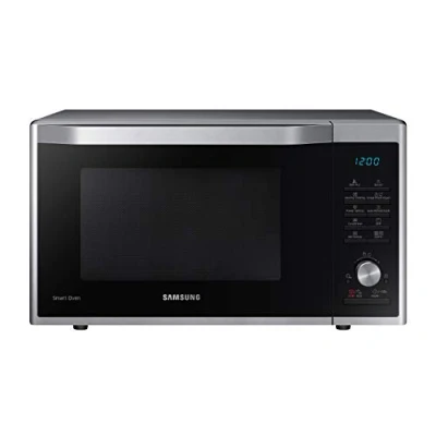 Obrázek Samsung Kombinovaná mikrovlnná trouba MC32J7055CT/EG s grilem a horkým vzduchem, 900 W, prostor na vaření 32 (extra velký), šířka 52,3 cm, Slim Fry, program kynuté těsto / jogurt, stříbrná barva