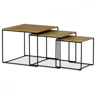 Obrázek Sada 3 konferenčních stolů, MDF deska, dekor divoký dub, černý kov AF 3008 OAK