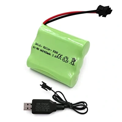 Obrázek Gecoty® 3,6V akumulátor, NI MH AA 2400mAh dobíjecí baterie, s USB nabíjecím kabelem a SM 2P konektorem pro hračky dálkovým ovládáním, elektrické nářadí, domácí přístroje