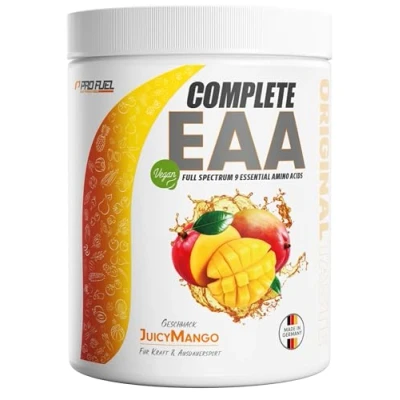 Obrázek EAA prášek 500 g JUICY MANGO 12 mg esenciálních aminokyselin, neuvěřitelně chutné a osvěžující Complete se všemi 9 včetně histidinu veganský aminokyseliny Amino Workout