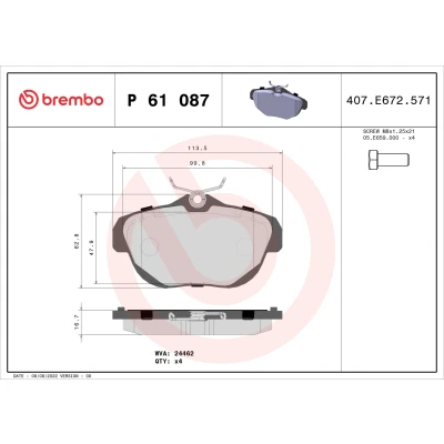 Obrázek Sada brzdových destiček, kotoučová brzda BREMBO P 61 087