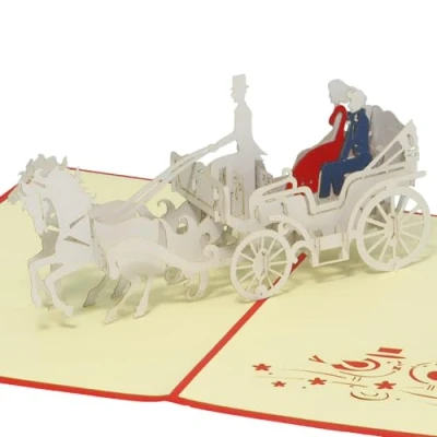 Obrázek LINPOPUP®, LIN17068, pop up přání svatební oznámení, 3D přání, svatba, blahopřání, novomanželé, kočár, N84