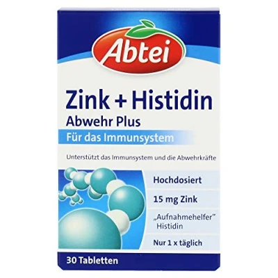 Obrázek Abtei Zinek + Histidin Abwehr Plus vysoká dávka doplněk stravy pro imunitní systém s histidinem 1 x 30 tablet