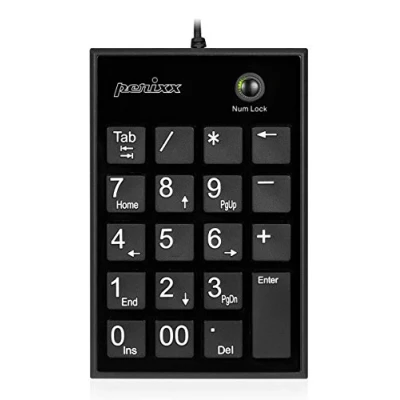 Obrázek Perixx PERIPAD 202 Numerický blok pro laptop USB připojení velké znaky Tab tlačítko 19 tichých nůžkových tlačítek, černá
