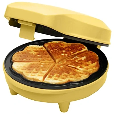 Obrázek Bestron vaflovač pro klasické vafle ve tvaru srdce, s nepřilnavým povrchem na retro design, 700 W, barva: žlutá