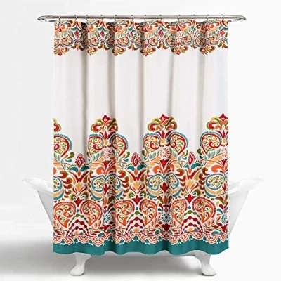 Obrázek Lush Decor Clara Duschvorhang, Stoff, bunt, Boho, Paisleymuster, Damastdruck, 183 x cm, Türkis und Mandarine