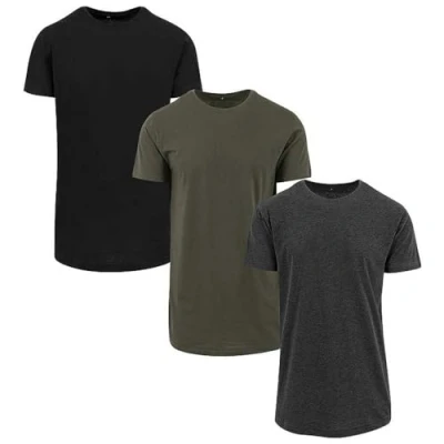 Obrázek Build Your Brand Pánské tričko Shaped Long Tee 3 balení, Vícebarevné (Blk/Cha/Oli 02280)