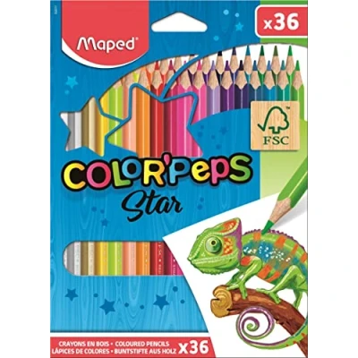 Obrázek Maped ergonomické trojhranné pastelky, barevné pastelky COLOR&#039;PEPS STAR ze dřeva certifikovaného FSC 36x tužek