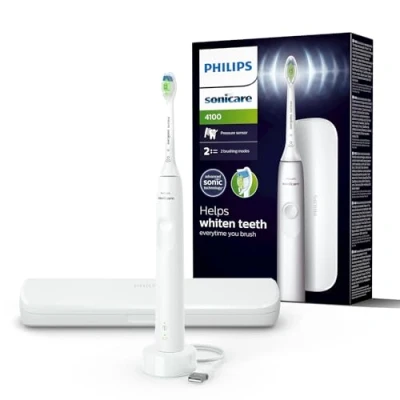 Obrázek Philips Sonicare 4100 Elektrische Zahnbürste für Erwachsene mit 1 x W2 Optimal White Sonic Bürstenkopf in Weiß, schlankem Reiseetui und USB Ladegerät (Modell HX3683/33)