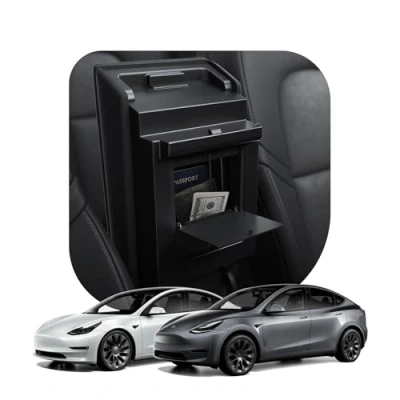 Obrázek Spigen One Touch Versteckte Aufbewahrungsbox (Carbon Edition) Entworfen für Tesla Model 3/Y Mittelkonsolen Organizer Armlehne