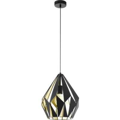 Obrázek EGLO Závěsná lampa Carlton 1, vintage závěsné svítidlo na jídelní stůl, retro do jídelny z kovu v černé a zlaté barvě, objímka E27, Ø 31 cm