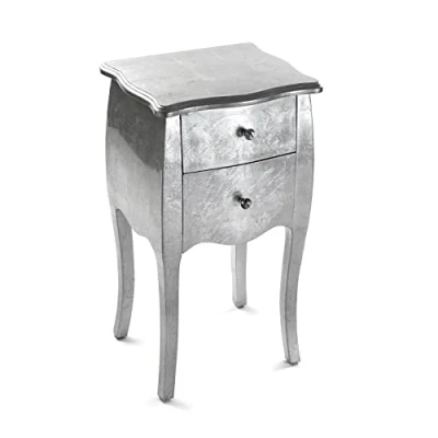Obrázek Versa Cagliari Nachttisch Kleiner oder zusätzlicher Tisch für das Schlafzimmer Wohnzimmer, mit 2 Schubladen, Maßnahmen (H x L B) 71 35 40 cm, Holz, Farbe: Silber