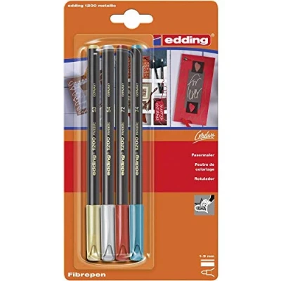 Obrázek edding 1200 metalických fixů vícebarevné 4 tužky kulatý hrot 13 mm pro malování, psaní a kreslení s lesklým metalickým efektem návštěvní knihy, pohlednice, fotoalba, scrapbook