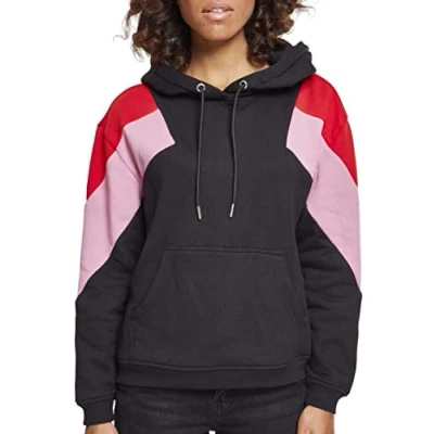 Obrázek Urban Classics Curvy Ladies TONE Block Hoody Mikina s kapucí, Ženy, Velikost: XXL, Black/firered/coolpink