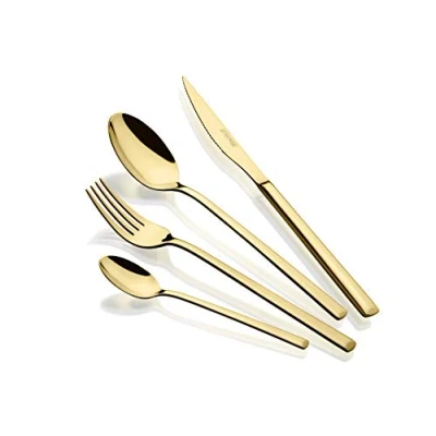 Obrázek MONIX Verona Gold 24 teiliges Besteckset, Edelstahl 18/10, avantgardistisches und modernes Design, glänzendes poliert, Stärke 3 mm (6 Personen)