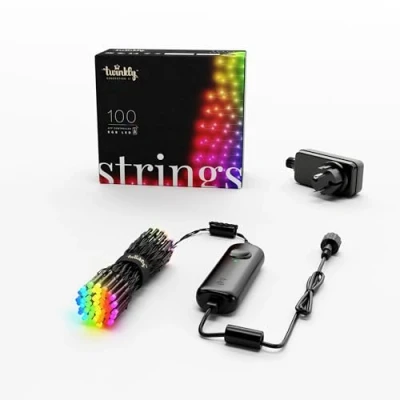 Obrázek Twinkly Strings 100 LED RGB, světelný řetěz pro venkovní i použití, chytrá světla, kompatibilní s Alexa a Google Home, IP44, vánoční dekorace, ovládání pomocí aplikace, černý kabel, 8