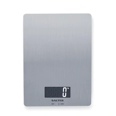 Obrázek Salter Elektronická digitální kuchyňská váha 1103 SSDR max. 5 kg, tenký kompaktní design, LCD displej, funkce táru, Aquatronic pro kapaliny ml/fl.oz, metrická/imperiální, ušlechtilá ocel platforma
