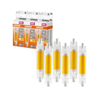 Obrázek OSRAM LED Slim Line tenká vícebarevná žárovka s paticí R7s retrofit, 4,5 W / 470 lm, čiré, teplé bílé světlo 2700 K, nestmívatelná, IP20, bezolovnaté sklo, průměr 16 mm.