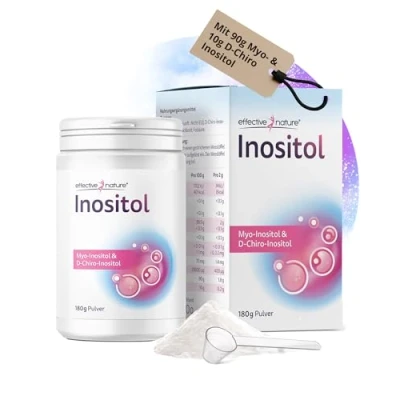 Obrázek effective nature Inositol 180 g při poruchách cyklu způsobených PCO syndromem obzvláště účinný díky myo inositolu a D chiro inositolu, prášku stačí na 90 dní..