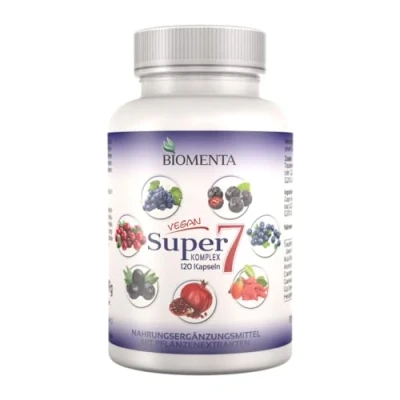 Obrázek BIOMENTA Super7 120 vysoce koncentrovaných multiovocných kapslí směs bobulí s OPC + brusinkami borůvky Goji Aronia bobule granátové jablko acai veganské prémiová kvalita