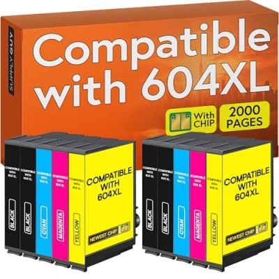 Obrázek Supply Guy Náplně do tiskárny kompatibilní s Epson 604XL 604 XL patrony pro XP 3200 4200 2205 4205 3205 2200 (balení 10 ks)