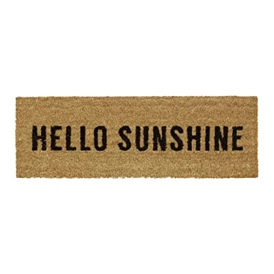 Obrázek Relaxdays Úzká rohožka HELLO SUNSHINE z pryže, PVC kokos vhodná na balkon, terasu, chodbu, jako pro vnitřní i venkovní použití udržitelné výroby (v x š 75 25 cm, přírodní