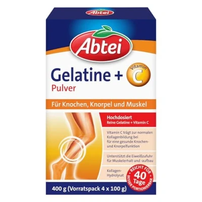 Obrázek Abtei Želatinový prášek Plus čistá želatina a vitamin C pro kosti, chrupavky svaly vysoká dávka 400 g (4 x 100 g) balení na 40 dní