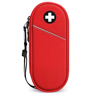 Obrázek SITHON Lékařská taška EpiPen, přenosná nouzová taška, izolovaná na léky, organizér 2 epiPens, inhalátor astmatu, anti histamin, Auvi Q, Allergy Medicine Essentials, (červená)