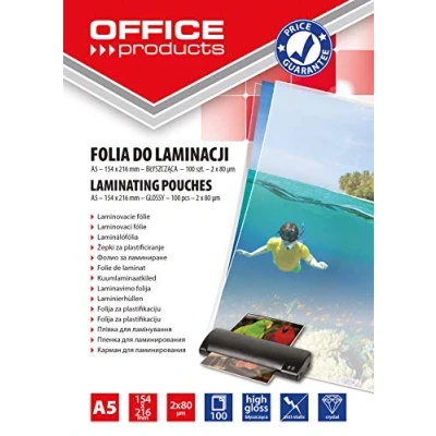 Obrázek Office Products 20325215 90 laminovací fólie A5, 2 x 80 mikron, lesklá, 100 kusů, transparentní