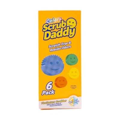 Obrázek Scrub Daddy barevná čisticí houbička ve tvaru smajlíku (balení více ks) mění strukturu, mycí houba, která nepoškrábe, do kuchyně, bez zápachu, vhodná na hrnce, myčky nádobí balení 6 ks