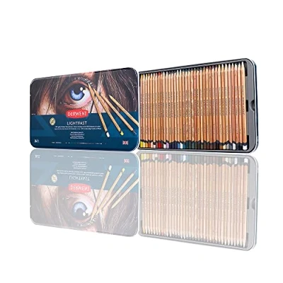 Obrázek Derwent Pastelky Lightfast, 36 kusů v kovovém pouzdru, 4 mm kulaté jádro prémiové tloušťce, krémová textura, ideální pro umění, kreslení a malování, profesionální kvalita, 2302721
