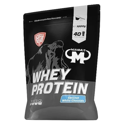 Obrázek Mammut Nutrition Whey Protein prášek Coconut White Chocolate 1 kg 27 g proteinu v jedné porci bílkovinový s vysokým podílem BCAA perfektní rozpustnost ve vodě a mléce ideální svačina