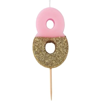 Obrázek Talking Tables Premium Qualität Rosa Zahlenkerze Nummer 8 Acht Geburtstagskerze Geburtstag Tortenaufsatz Dekoration, Wachs, Glitzer, Höhe cm funkelnd schön