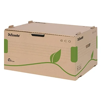 Obrázek Esselte Eco Archiv Container, Ideal für A4 Schachteln, 5 x 80 mm/4 100 mm, Transportbox mit Lasche Vorne, % recycelte Wellpappe, recycelbar, 10 Stück, Naturbraun, 623919
